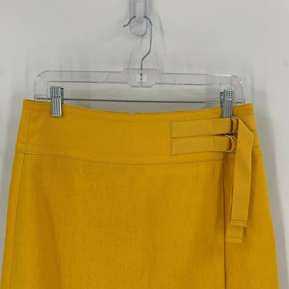 Ann Taylor Skirt Size 4 Faux Wrap Yellow Linen - Picture 2 of 11